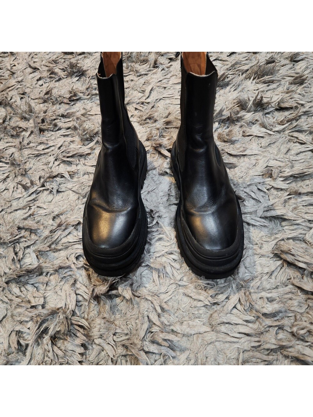 Zara Botas de Cuero Chunky Sole Leather De Moda De Unisex